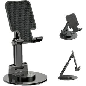 Phone Stand for Desk, 360 Degree Rotating Phone Stand Adjustable Cell Phone Stand Accessories Portable Smart Phone Stands Foldable Holder for Desk Home Office (Black)