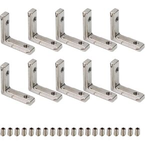 T Slot Inside Corner Brackets L-Shape Interior Corner Connector with Screws for 1515 Series Aluminum Extrusion Profile -10pcs