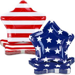 July Fourth Party Star Plates 2 style Patriotic Paper Plates Red Blue Star Shape 50pcs Bulk Independence Day Plates for 4th of July Memorial Day,Election Day,President Day,Freedom Day