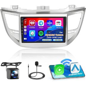 8-Core 6+128G Android 13 Car Stereo Upgrade Radio for Hyundai Tucson 2015-2018(LHD), 9'' HD Touch Screen with Wireless CarPlay & Android Auto, AHD Backup Camera, Mirror Link, GPS Navigation