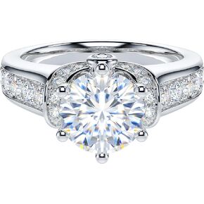 THELANDA 2CT Genuine Moissanite or Simulated Diamond Sterling Silver Luxury Vintage Large Side Stones Promise Engagement Ring