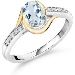 Gem Stone King 10K Yellow Gold and 925 Sterling 7X5MM Oval Gemstone Birthstone and White Lab Grown Diamond Engagement Ring | Wedding Anniversary Promise Ring for Women