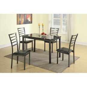 NicBex Dining Room Table Set for 4 Kitchen & Dining Room Tables Modern 5Pc Dining Set Table and 4X Chairs with Faux Marble Top Table and Faux Leather Chairs, Black