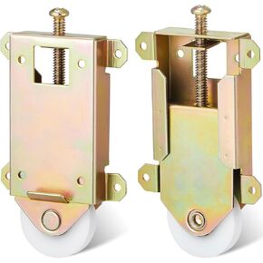 4 Pcs Mirror Door Roller Assembly 1-1/2 Inch Nylon Concaved Wheels, 2-1/2 Inch Hole Centers Sliding Door Roller Wheels with Ball Bearings, Closet Sliding Door Hardware, Yellow Zinc Plated