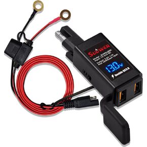 Quick Charge 3.0 Motorcycle USB Charger 6.8A, Quick Disconnect SAE to Dual USB Adapter Motorcycle Phone Charger, with LED Voltmeter & ON/Off Switch
