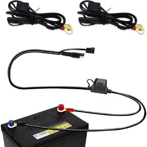 2PCS SAE Battery Connector, SAE Extension Cable, SAE to O Ring Terminal Harness Quick Connect/Disconnect Ring Terminal Assembly, SAE Adapter for Car, Motorbike, Solar Panel
