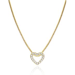 Dainty Open Heart Neckalce with Snake Chain Silver Plated Cubic Zirconia Heart Charm Cute Summer Jewelry for Women Girls Birthday Gift [PHN-S-G]