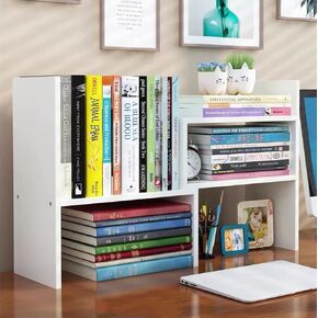 Aleiodvn 2-Shelf Desktop Bookshelf, Adjustable Storage Rack, Modern Design, Home Decor(Black)