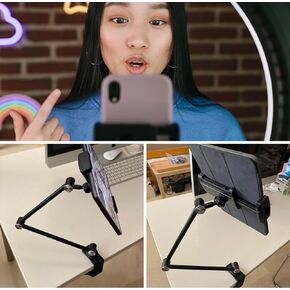 D L S Tablet Stand iPad Holder for Desk Bed -360 Degree Rotating Flexible Arms- Compatible with 4-12.9 inch Devices- Stable Aluminum Base Support up to 90mm- Hospital Beds- Home-Office, (Black)