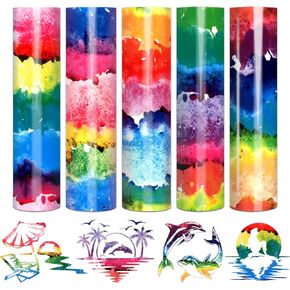 Tintnut Watercolor Heat Transfer الفينيل على ورقة - 5 ألوان 12 × 10 بوصة HTV فينيل للتي شيرت، القماش، مجموعة Clouds Mutilcolor HTV تي شيرت DIY لصورة ظلية Cricut in Kuwait