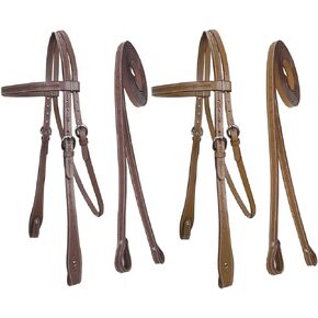 Tahoe Tack Barbwire Leather Western Hand Tooled Browband Headstall with Matching Split Reins