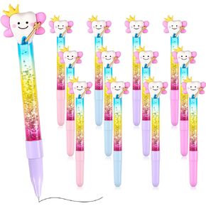 12 Pcs Tooth Fairy Wand Pen Dynamic Glitter Liquid Sand Pen Funny Dental Pens Novelty Tooth Gel Pen Tooth Fairy Gifts Dental Hygienist Gifts for Kids School Home Office Stationery Birthday