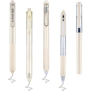 Temiary 5Pcs 0.5mm Retractable Aesthetic Gel Ink Pens, Cute Gel Pen No Smudge for Journaling Note Taking, Fine Point Smooth Writing Pen for Home School Office Supplies(Beige)