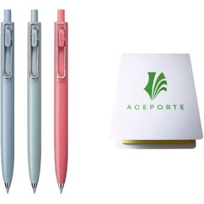 Uni-Ball one F 0.5mm - Can be Clearly written Gel pen, 3 Body Colors Set with Sticky Notes