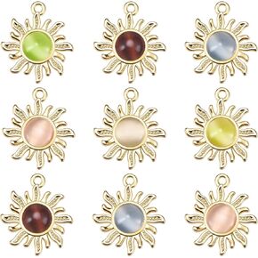 30 Pieces Gold Sun Charms Vintage Metal Celestial Acrylic Gemstone Crystal Pendants Beads for Bow Jewelry Making DIY Bracelets Necklace Earring Supplies