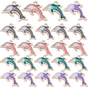 24pcs Double Sided Enamel Dolphin Charms Pendants Fish Charms Dolphin Charm Bead Animal Charms for DIY Earrings Necklace Bracelet Jewelry Crafts Making, 4 Colors