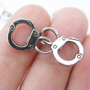 10 Pair of Handcuff Charms Antique Silver Tone (NS651)