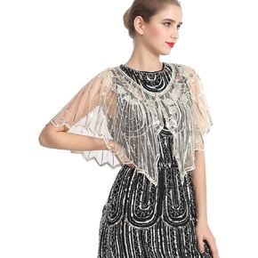Shawls and Wraps for Evening Dresses 1920s Shawl Sequin Beaded Evening Cape Bolero Flapper Cover Up For Party Daily