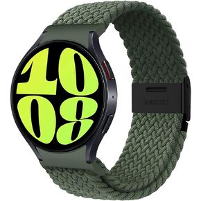 One Click No Gap Band Compatible with Samsung Galaxy Watch 6 5 4 Band 40mm 44mm/Galaxy Watch 5 Pro Band 45mm/Galaxy Watch 6 4 Classic Band 43mm 47mm 42mm 46mm,Stretchy Braided Strap Women men