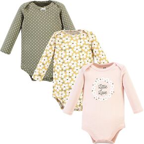 بدلة للجسم من القطن بأكمام طويلة للجنسين من Hudson Baby، 3 قطع من إكليل الزهور المريمية، 0-3 أشهر