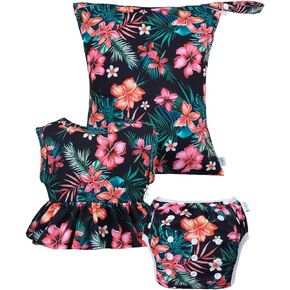 babygoal Baby Swimsuits with Swim Diaper 3-Piece, Girl Tankini Bathing Suit with Waterproof Wet Bag for Swimming Lesson
