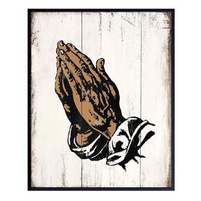 Religious Christian Black, African American Hands in Prayer - Wall Art Home Decor for Church - Unique Appreciation Gift for Pastor, Ordained Minister - Plaque Sign Photo - Poster Picture Print - 8x10