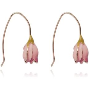 Vintage Pink Tulip Flower Earrings Tiny Dainty Rose Floret Bud Drop Dangle for Women Girls Temperament Daily Jewelry