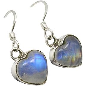 Solid Sterling Silver Rainbow Moonstone Dangling Earrings 1.1" 3.5 Grams