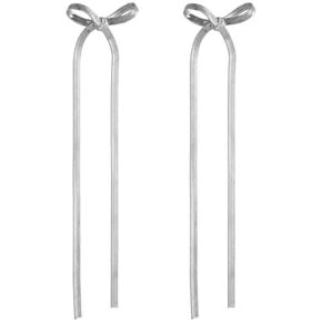 Gold Bow Earrings for Women Silver Long Tassel Drop Dangle Statement Earring Bow Ribbon Earrings Bowknot Jewelry Gift for Women Girls