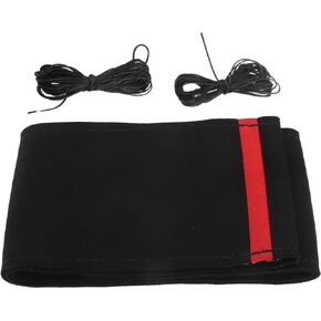 Car Hand Sewn DIY Steering Wheel Cover Breathable Comfortable 38cm Stitch on Wrap Cover Suede Red Black Stitches Black