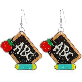Funny Acrylic Stackable Book Pencil Drop Dangle Earrings Stack of Books for Women Girls Classic Librarian Teacher Student Graduation Back to School Jewelry