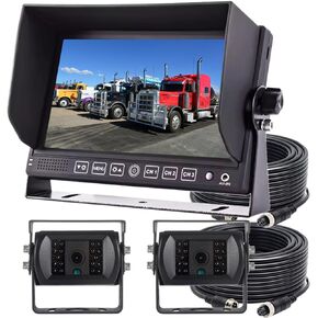 7" Wired Rear View Reverse Backup Two Camera System 1080P AHD with Audio,Parking Lines,Waterproof IP69K IR Camera for Tractor/Motorhome/Bulldozer/Snow Plow/Van/Heavy Equipment/Forklift/Skid Loader