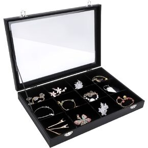 Large Earring Holder Organizer Box, 12-Compartment Jewelry Organizer Drawer for Earrings, Studs, Necklaces, Rings, Jewelry Accessories, Collections
