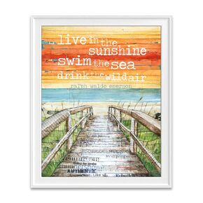 Live In the Sunshine, Swim the Sea, Drink the Wild Air, Danny Phillips Art Print, Unframed, Ralph Waldo Emerson Quote, Boardwalk Beach Coastal Art Decor, 8x10 Inches