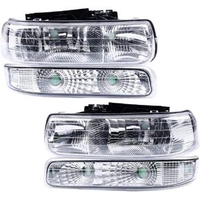 CHEDA LED DRL Headlight Turn Signal Lamp Fit Chevy Silverado 1500/2500 99-02 / Suburban 1500/2500/Tahoe 00-06 / Silverado 1500 2500 HD/3500 (Clear lens Chrome Housing Clear Reflector)