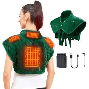 Vofuoti Heating Pad for Neck and Shoulders, Portable Cordless Heating Pad with Battery and 3 Heat Settings, Weighted Electric Heated Neck Shoulder Wrap for Pain Relief, 16'' x 22'', 2.2lbs