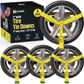 DC Cargo - Tire Straps for Car Trailer 2" x 10' (4 Pack) - 3,333 Working Load Limit - Heavy Duty Tie Down System with Lasso Straps for Hauling Cars, UTVs, | Car Tie Down Straps for Trailers