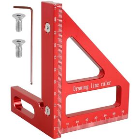 Woodworking Square Protractor, 3D Multi-Angle Measuring Ruler, 45/90° Aluminum Alloy Woodworking Ruler,Miter Triangle Ruler,Precise Protractor Angle Finder,Layout Measuring Tool for Carpenter (Red A)