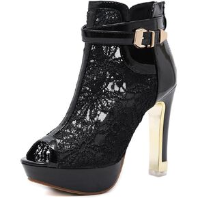 Women's Pretty Lace Flowers Open Toes High Heels Ankle Boots Platform Boots Peep Toe Colorful Casual Womens Boots