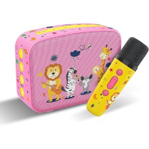 كارفان ساريجاما ميني للأطفال مع ميكروفون لاسلكي - أكثر من 300 قصة محملة مسبقًا وقافية وتعلم وعبارات مع بطارية قابلة لإعادة الشحن/بلوتوث/USB/مدخل Aux/تشغيل في حلقة - وردي فاتح in Kuwait