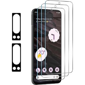 3 Pack Screen Protector for Google Pixel 8 Pro + 2 Pack Camera Lens Protector, HD Anti-Scratch Anti-Fingerprint No-Bubble 9H Hardness Tempered Glass