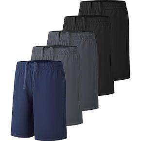 5 Pack Boys Athletic Shorts Active Performance Youth Kids Basketball Shorts Quick Dry with Elastic Waist Pockets