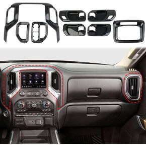 Carbon Fiber Center Console Dashboard Kit Trim for 2019-2023 Chevy Silverado/GMC Sierra 1500 2500 3500 (8-Piece Set)