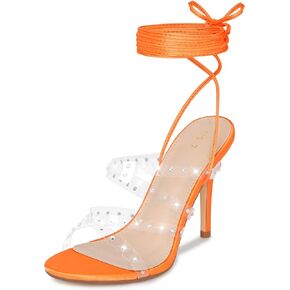 Allegra K Women's Strappy Rhinestone Lace Up Stiletto Heel Sandals