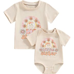Baby Big Sister Little Sister Shirts Romper Set Matching Outfits Big Lil Sis Short Sleeve Bodysuit Sibling Clothes