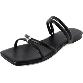 Zamikoo Flat Sandals for Women Strappy Square Open Toe Slip On Cute Flat Sandals for Summer