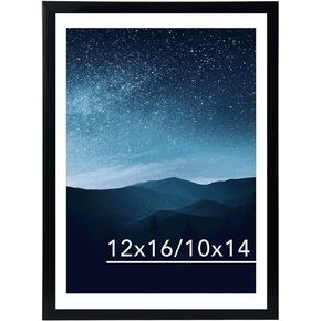 12x16 Picture Frame Black with 10x14 Mat for 30 x 40cm Diamond Painting Art, Display Photo 10x14 with Mat or 12 x 16 Without Mat, Wall Hanging Large Diamond Painting Frames with Plexiglass, Black