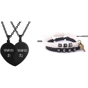 MJartoria Bundle - Best Friend Necklaces BFF Necklace for 2 Friendship Valentines Day and Couples Bracelets, Matching Bracelets for Couples His and Hers