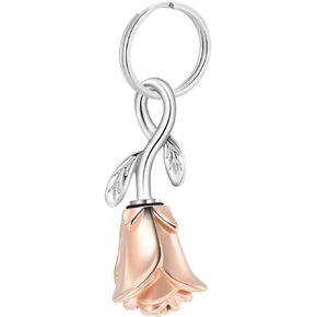 constantlife Rose Flower Urn Keychain Cremation Jewelry for Ashes, Stainless Steel Memorial Pendant Gift Funeral Keepsake