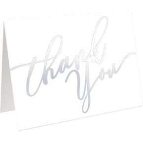60 Pack Silver Thank You Cards -Elegant Greeting Cards With ‘’Thank you’’ Embossed In Silver Letters -Baby Shower, Bridal, Wedding Thank You Cards -Include 60 Envelope - 3.75'' x 5'' inch